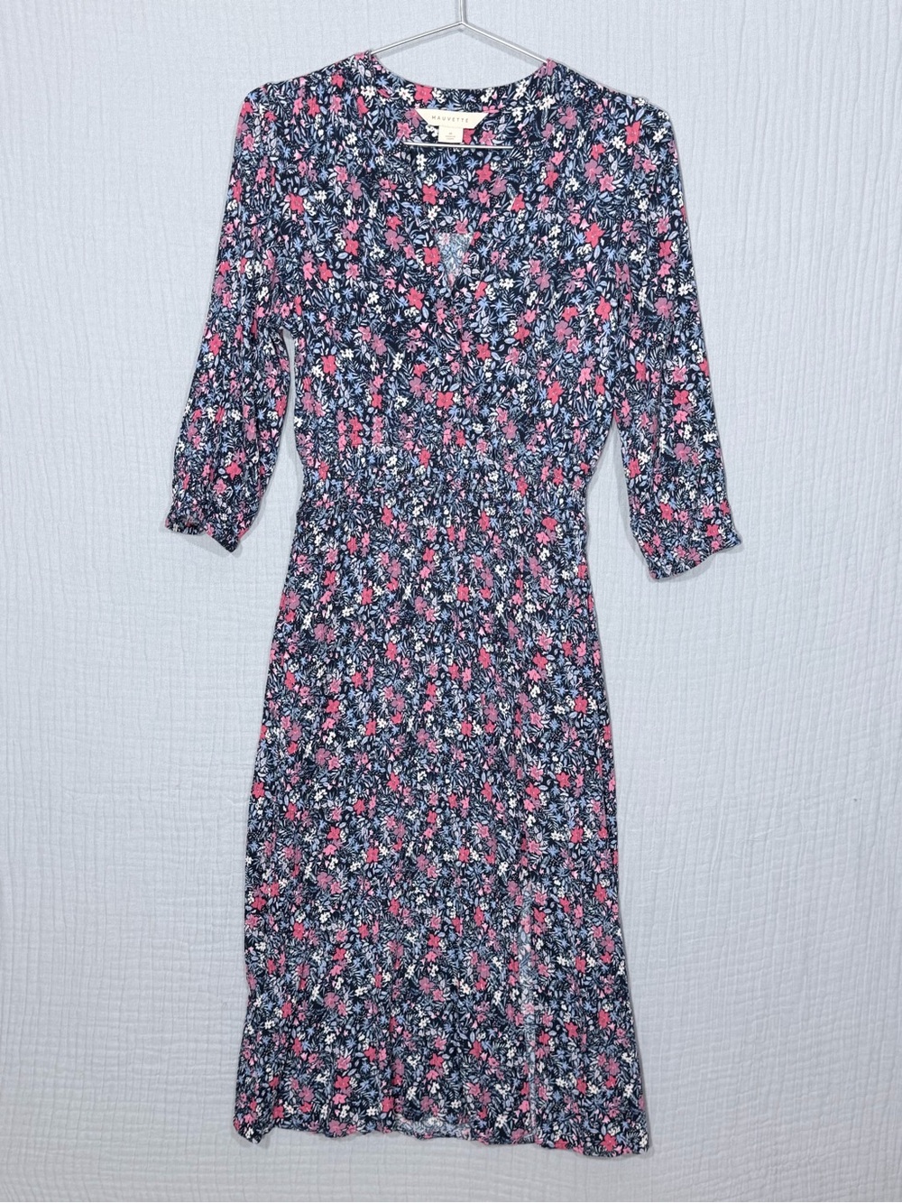 Mauvette Navy Floral Midi Dress with Pink and White Flowers size M
